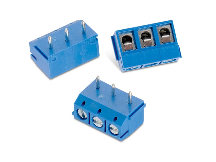 Borne para PCB Wurth Elektronik de 2 vías , paso 5mm, 16A, de color Azul, montaje Montaje en orificio pasante,