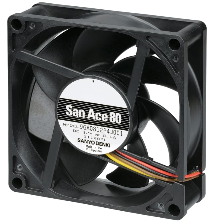 Sanyo Denki San Ace 9GA Series Axial Fan, 12 V dc, DC Operation, 124m³/h, 7.2W, 600mA Max, 80 x 80 x 25mm