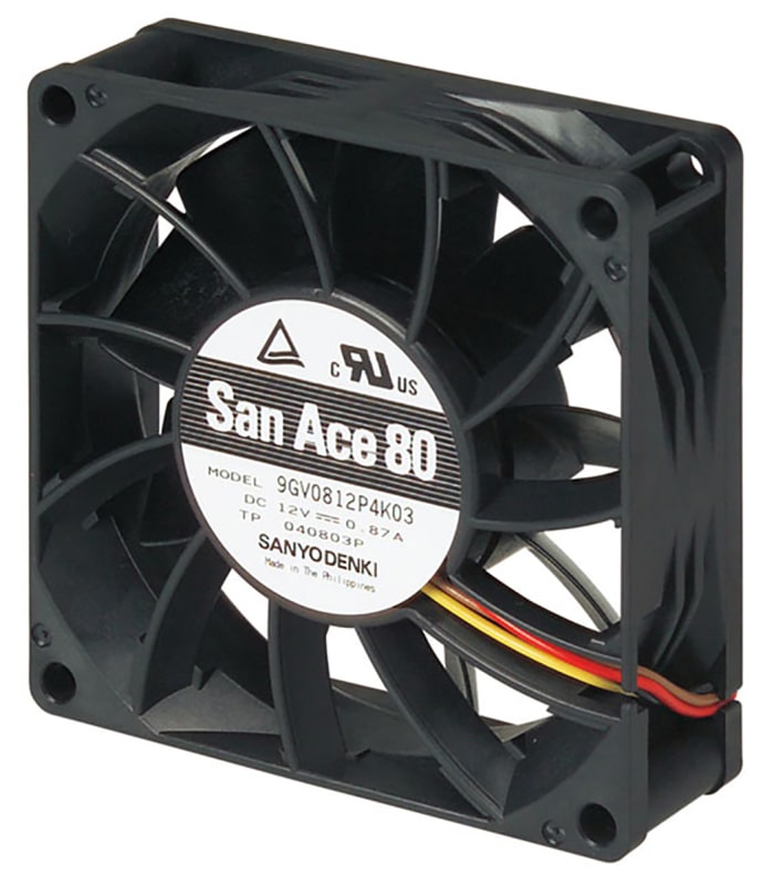 Sanyo Denki 9GV Series Axial Fan, 12 V dc, DC Operation, 103m³/h, 5.6W, 470mA Max, 80 x 80 x 25mm