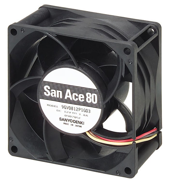 Sanyo Denki 9GV Series Axial Fan, 24 V dc, DC Operation, 234.5m³/h, 38.4W, 1.6A Max, 80 x 80 x 38mm