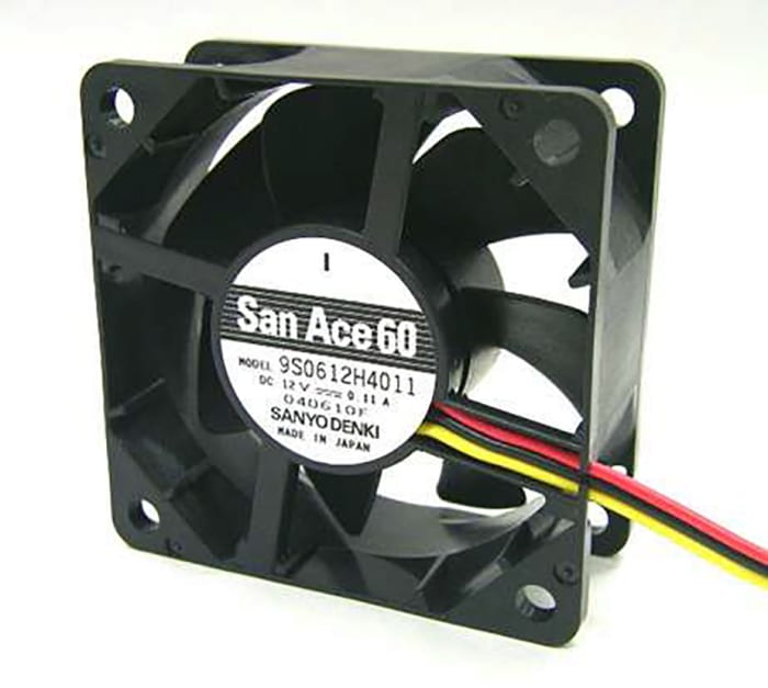 Sanyo Denki 9S Series Axial Fan, 12 V dc, DC Operation, 34.8m³/h, 1.32W, 110mA Max, 60 x 60 x 25mm