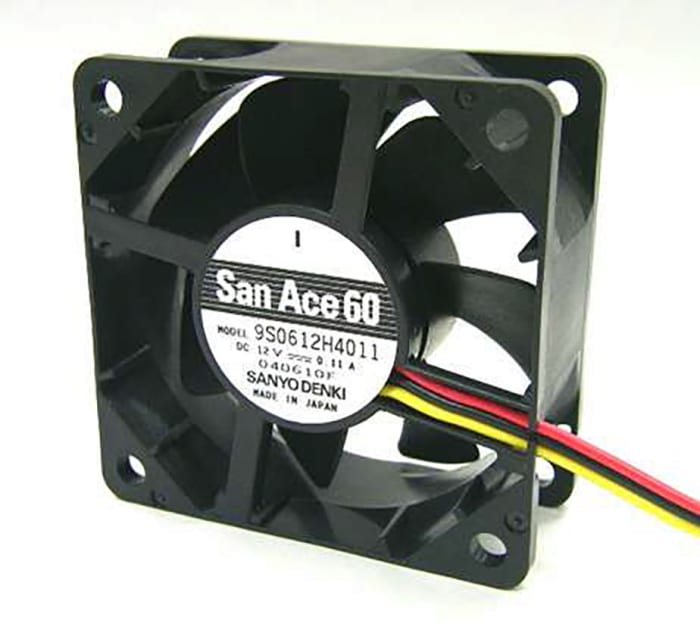Sanyo Denki 9S Series Axial Fan, 12 V dc, DC Operation, 23.9m³/h, 840mW, 70mA Max, 60 x 60 x 25mm