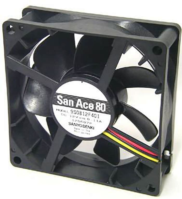 Sanyo Denki 9S Series Axial Fan, 12 V dc, DC Operation, 55.7m³/h, 1.32W, 110mA Max, 80 x 80 x 25mm