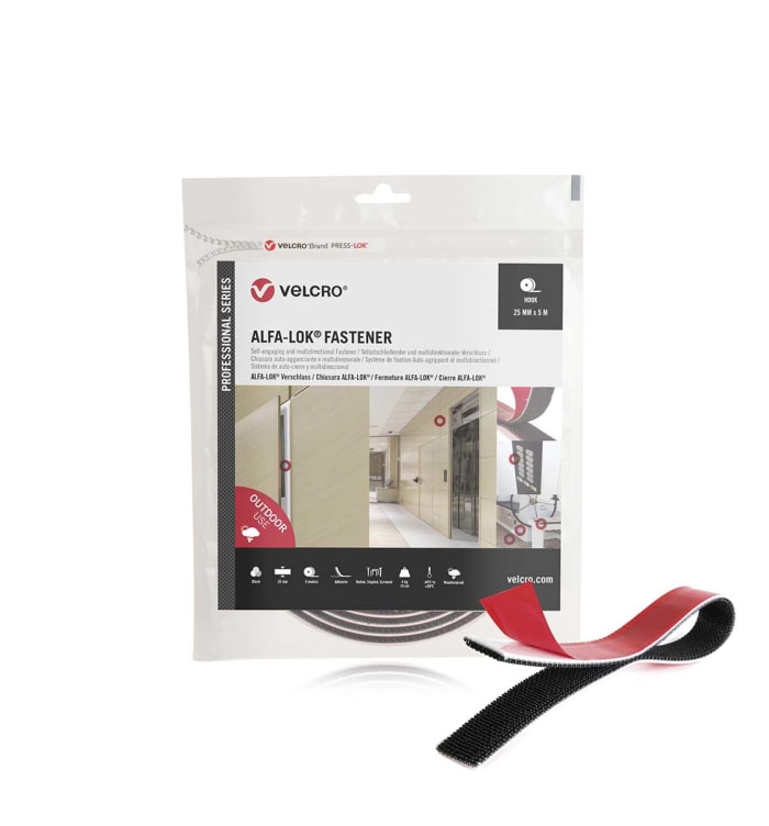 VELCRO® Black Hook & Loop Tape, 25mm x 5m