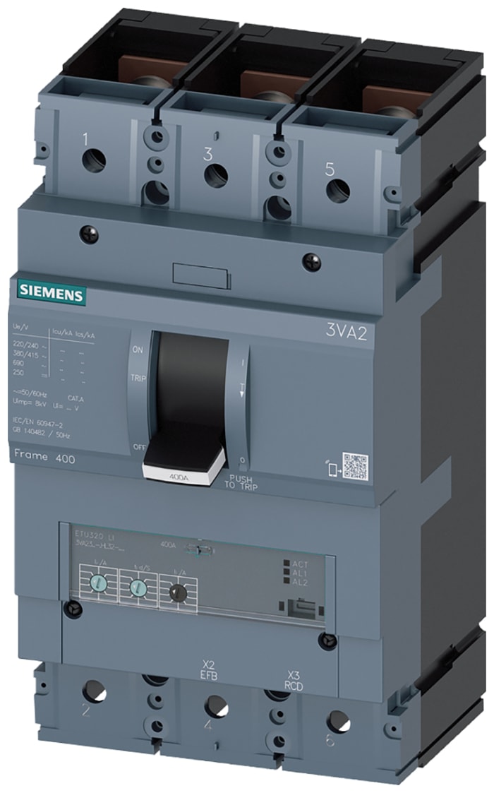 Disjoncteur moteur Siemens Sentron 3VA2 160 → 400 A.