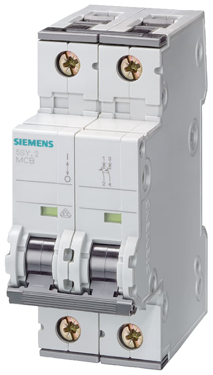Siemens Sentron 5SY6 MCB, 2P, 10A Curve C, 400V AC, 72V DC, 6 kA Breaking Capacity