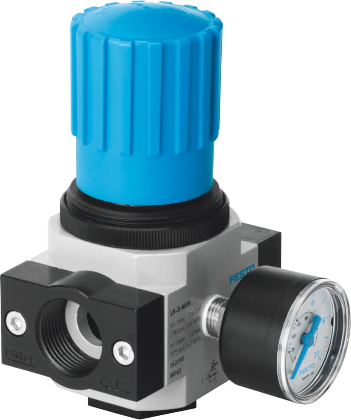 Festo G 1/4 Pneumatic Regulator - 0.5bar to 12bar, 1/4 in, 16bar max. input, 159625