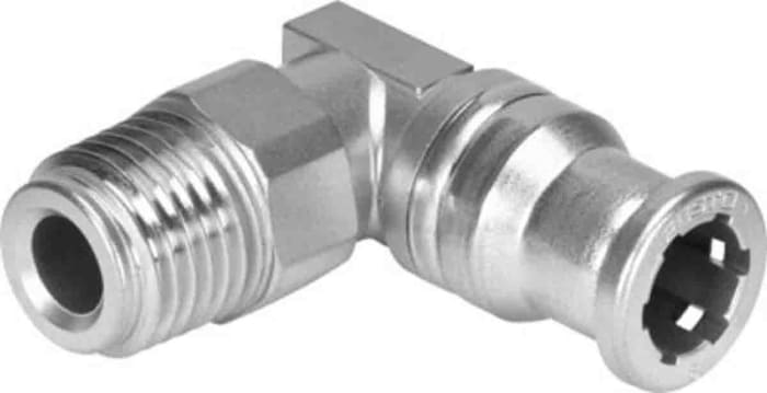 Festo QS Series Elbow Threaded Adaptor, R 1/4 Male to Push In 6 mm, Threaded Connection Style, 132599