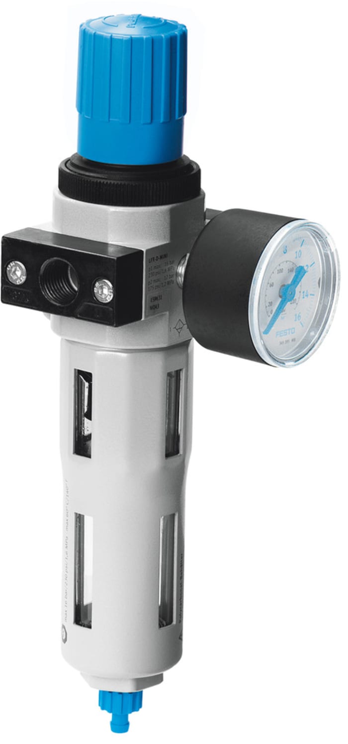 Filtro regulador Festo serie LFR, G 1, grado de filtración 40μm, presión máxima 12 bar, con purga automática