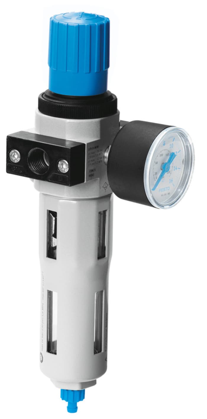 Filtro regulador Festo serie LFR, G 3/4, grado de filtración 40μm, presión máxima 12 bar, con purga automática