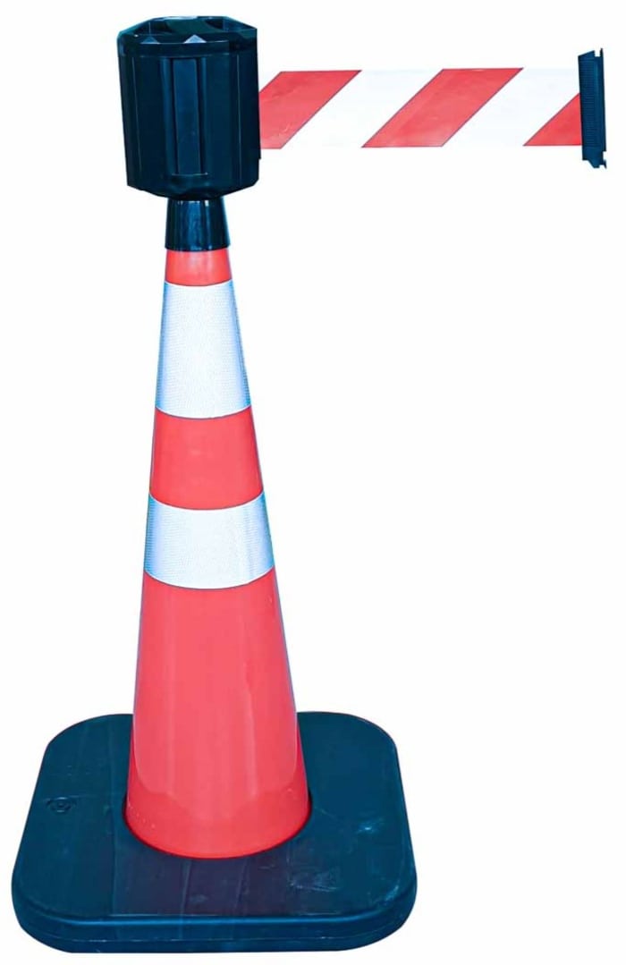 RS PRO | RS PRO White, Red 1 m Safety Cone with Strap Reel | 204-1802 | RS