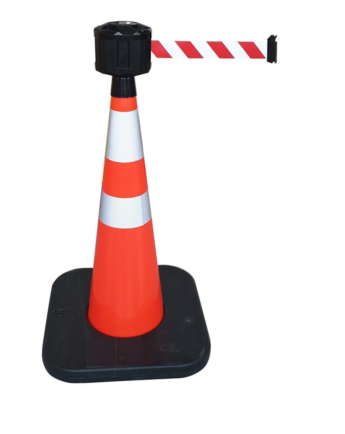 Cono de seguridad con cinta de balizamiento RS PRO de PVC Naranja, blanco, con base lastrada, altura: 1,05 mm