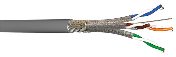 Cable Ethernet Cat7 S/FTP CAE Groupe de color Gris, long. 305m, funda de LSZH, Pirorretardante, Libre de halógeno