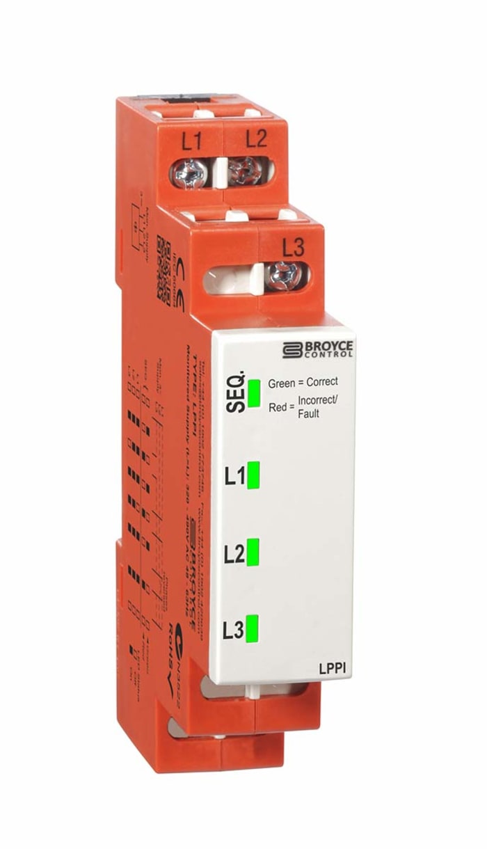Broyce Control Phase Monitoring Relay, 3 Phase, 320 → 490V ac, DIN Rail