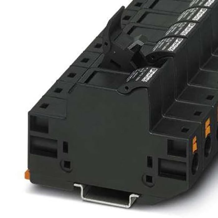 3062142 Phoenix Contact, Phoenix Contact PT 10 Series Black Fused DIN Rail  Terminal, 10mm², Single-Level, ATEX, IECEx, 207-2870