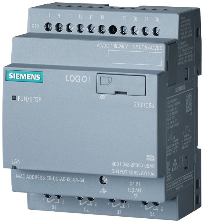 6ED1052-2HB08-0BA1 Siemens | Siemens LOGO! PLC CPU - 8 Inputs, 4
