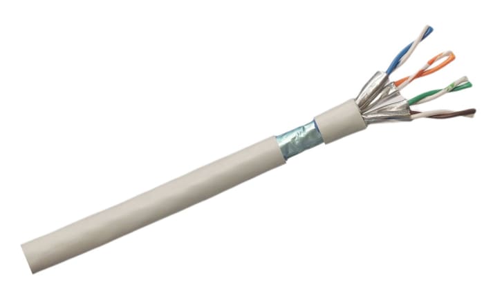 Cable Ethernet Cat6a F/FTP RS PRO de color Blanco, long. 100m, Libre de halógenos y bajo nivel de humo (LSZH)