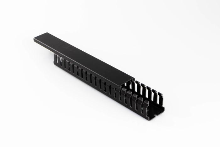 Betaduct 3345 Black Slotted Panel Trunking - Open Slot, W25 mm x D50mm, L2m, Noryl
