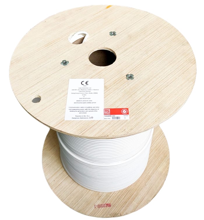 Câble Ethernet RS PRO catégorie 6a, F/FTP, Blanc, Longueur 500m LSZH, Sans terminaison LSZH