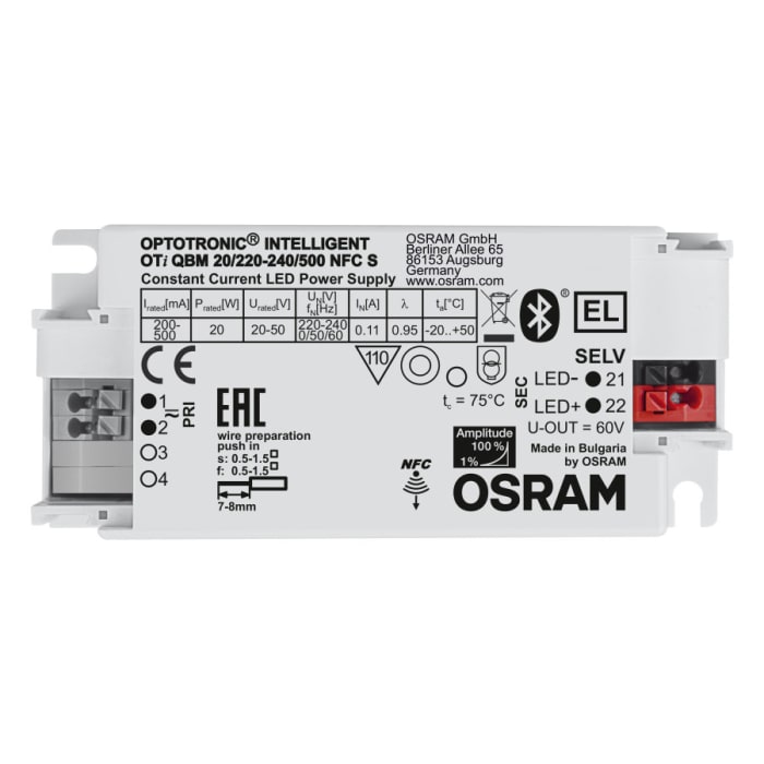 OTi-QBM-20/220-240/500-NFC-S Osram | Osram LED Driver, 300V Output, 20 ...