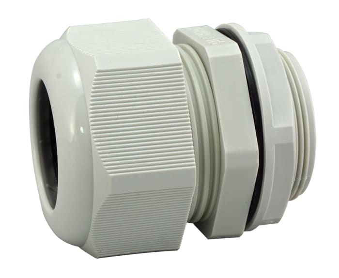 Prensaestopas RS PRO de Nylon 66 Gris, rosca M40, contratuerca incluida, IP68, Pirorretardante, autoextinguible