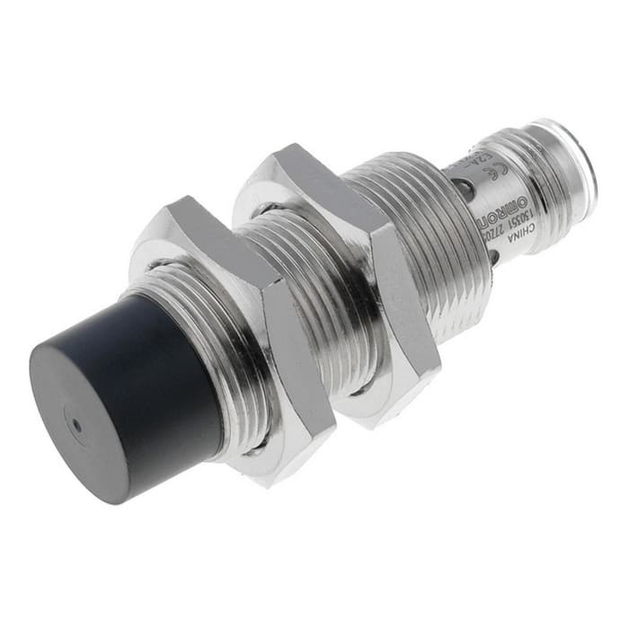 Omron Inductive Threaded Barrel Proximity Sensor, M18, 16 mm Detection, PNP NC, 12 → 24 V dc