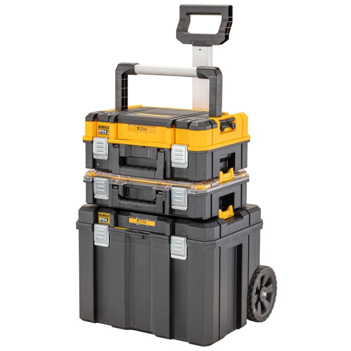 DWST83411-1 DeWALT, DeWALT TSTAK Mobile Box Bundle Plastic Tool Box, with  2 Wheels, 512 x 512 x 708mm, 214-8945