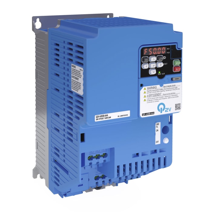 Variador de frecuencia Omron serie Q2V series, 22 kW, 230 V, 3 fases, 82 A, 590Hz, IP20, MODBUS Slave, Serial RS-485,