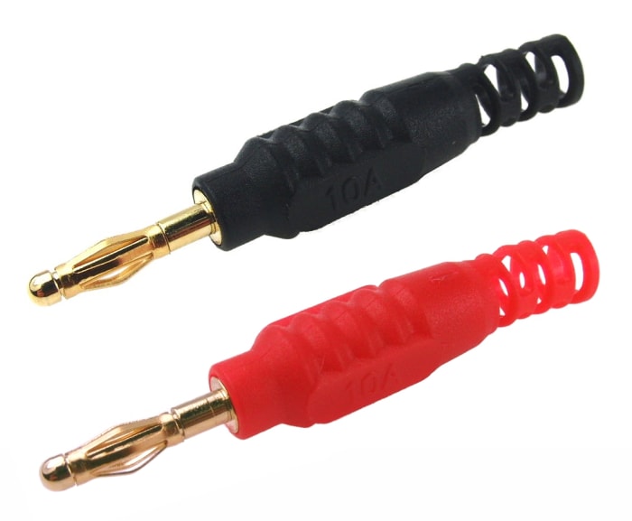 RS PRO Black, Red Male Banana Connectors, 2mm Connector, Solder Termination, 10A, 30 V ac, 60V dc