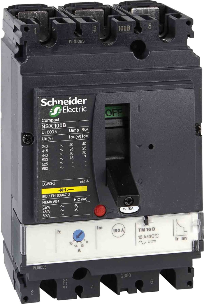 MCCB Schneider Electric, 3 Polos, 32A, Capacidad de Ruptura 25 kA, Montaje fijo, NSX, LV4