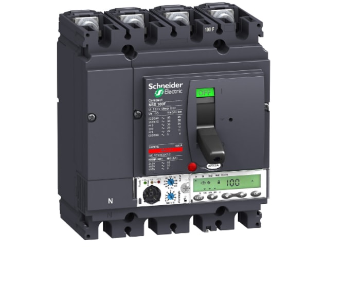 MCCB Schneider Electric, 4 Polos, 100A, Capacidad de Ruptura 36 kA, Montaje fijo, NSX, LV4