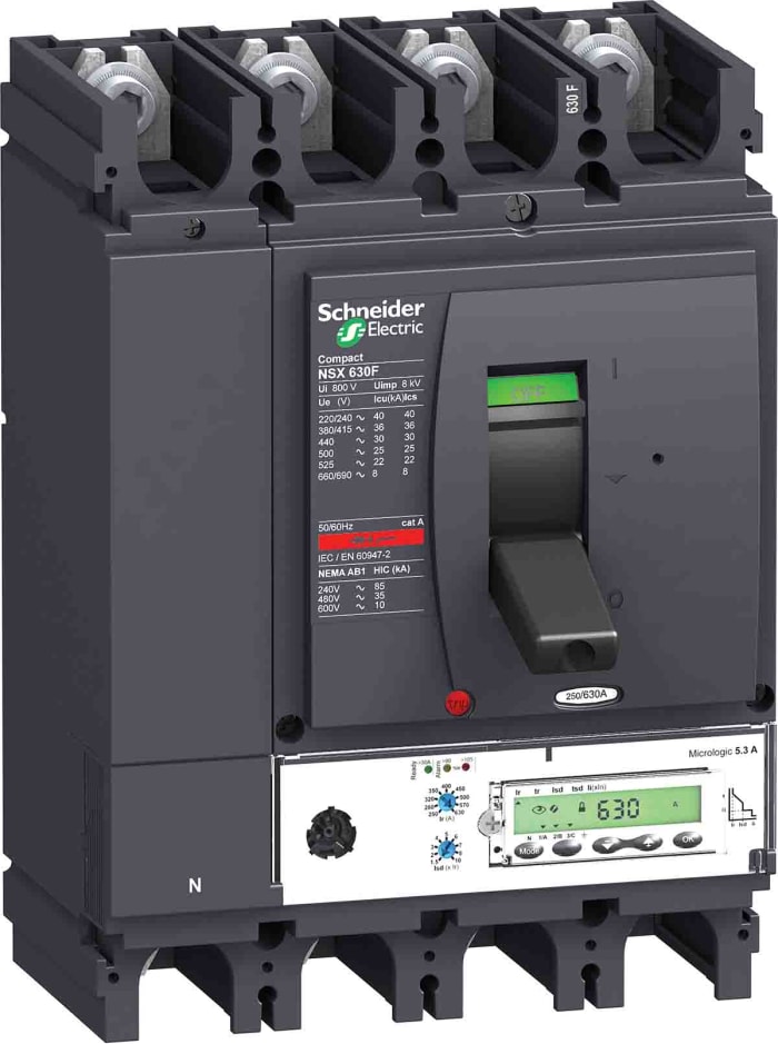 Schneider Electric, NSX MCCB 4P 630A, Breaking Capacity 50 kA, Fixed Mount