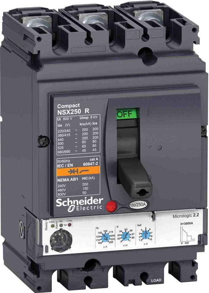 MCCB Schneider Electric, 3 Polos, 50A, Capacidad de Ruptura 200 kA, Montaje fijo, NSX, LV4