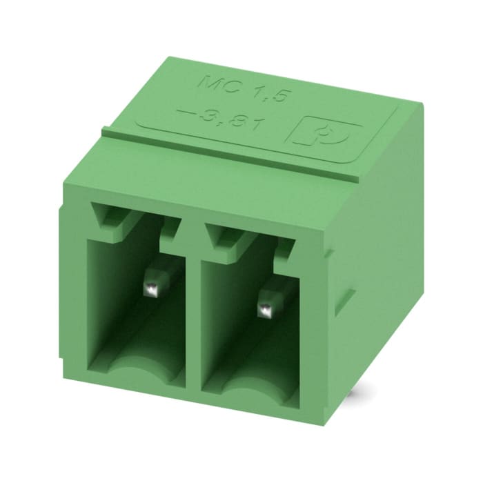 Phoenix Contact, 3.81mm Pitch, MC 1.5/ 2-G-3.81, 2 Way, Right Angle, Pluggable Terminal Block, Header, Through Hole,