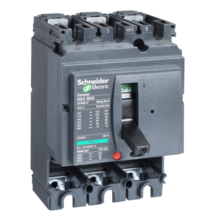 Schneider Electric, ComPact MCCB Molded Case Circuit Breaker 3P 160A, Fixed Mount