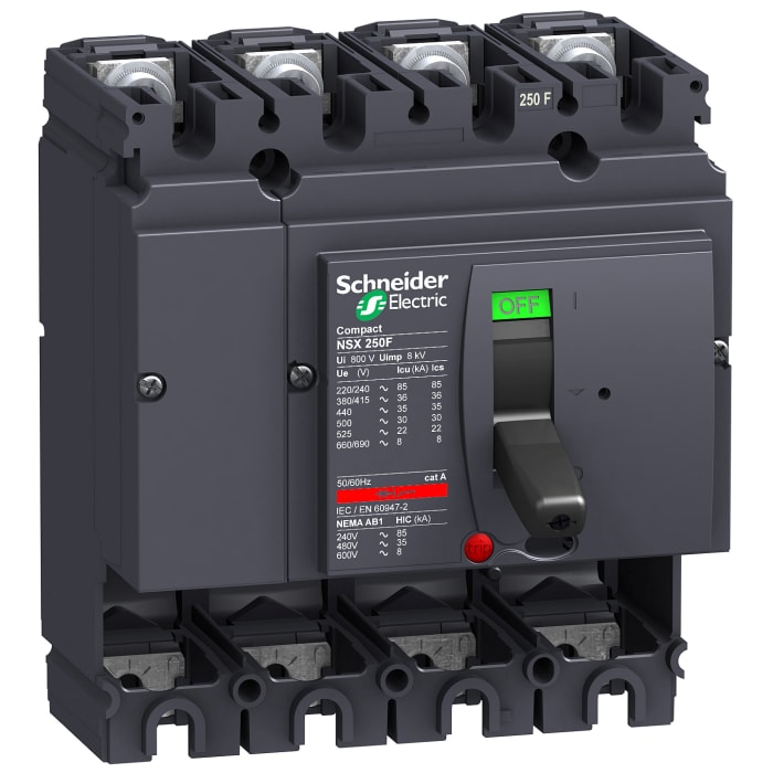Schneider Electric, ComPact MCCB Molded Case Circuit Breaker 4P 250A, Fixed Mount