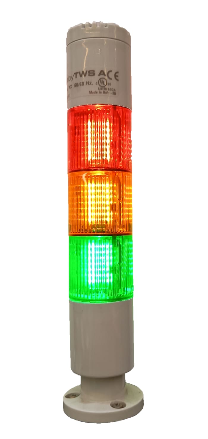 RS PRO Red/Green/Amber Buzzer Signal Tower, 3 Lights, 24 V ac/dc, Screw Mount
