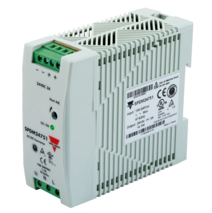 Carlo Gavazzi SP DIN Rail Power Supply, 240V ac ac Input, 24V dc Output, 3A Output