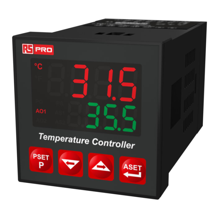 RS PRO ESM Panel Mount PID Temperature Controller 2 Input, 3 Output Relay, SSR 230V PID Controller, On-Off