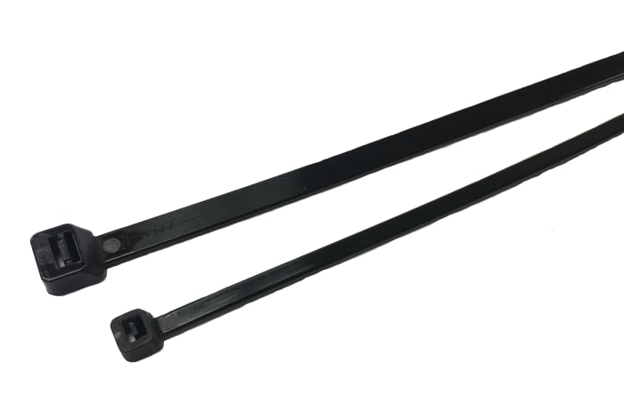 RS PRO Cable Tie, Non-Releasable, 385 mm x 4.8mm, Black Polyamide 66