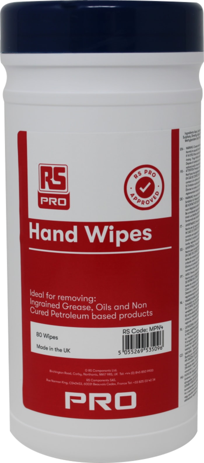 RS PRO Wet Hand Wipes, Tub of 80
