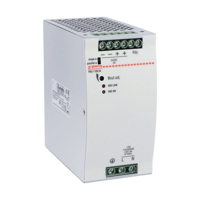 Alimentation pour rail DIN Lovato, série PSL, 24V c.c.out 5A, 120W