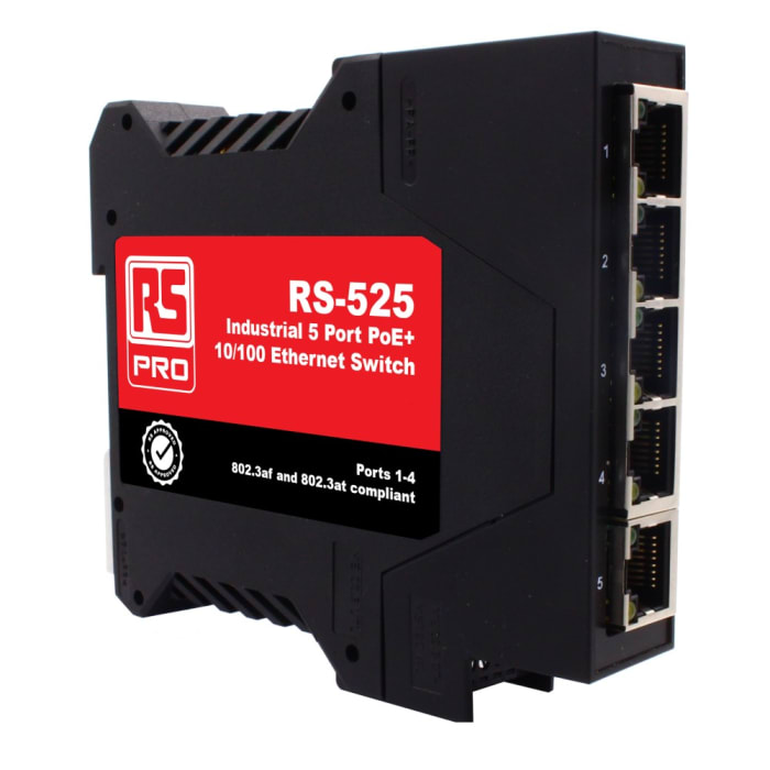 Switch Ethernet RS PRO Montaje en carril DIN con PoE, 5 puertos, 10/100Mbit/s, 5 RJ45, 0 SFP