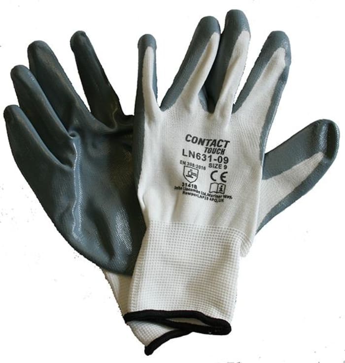 Guantes de trabajo de Nailon Blanco Liscombe serie Contact Touch, talla 8, con recubrimiento de Nitrilo
