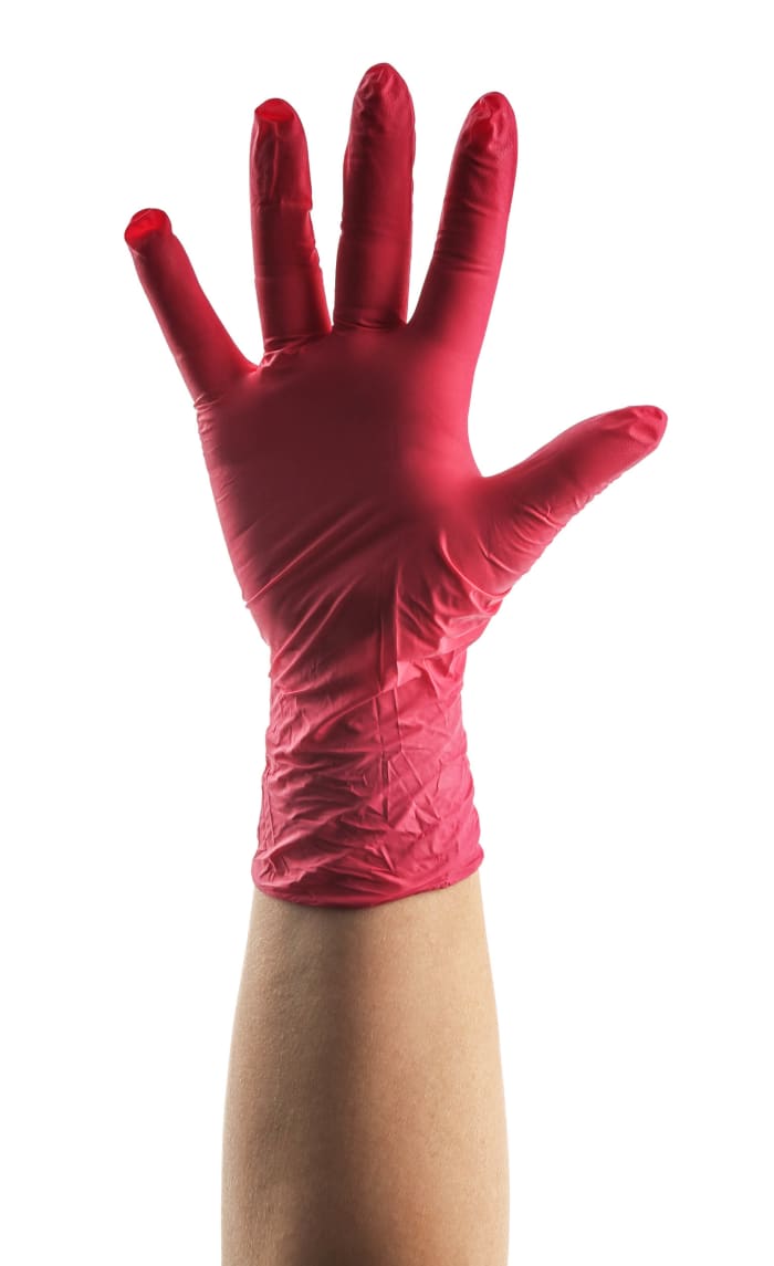Red outlet exam gloves