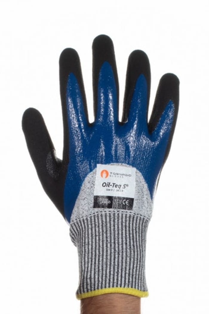 Tornado Oil-Teq Black, Blue Nylon Abrasion Resistant Work Gloves, Size 9, Polymer Coating
