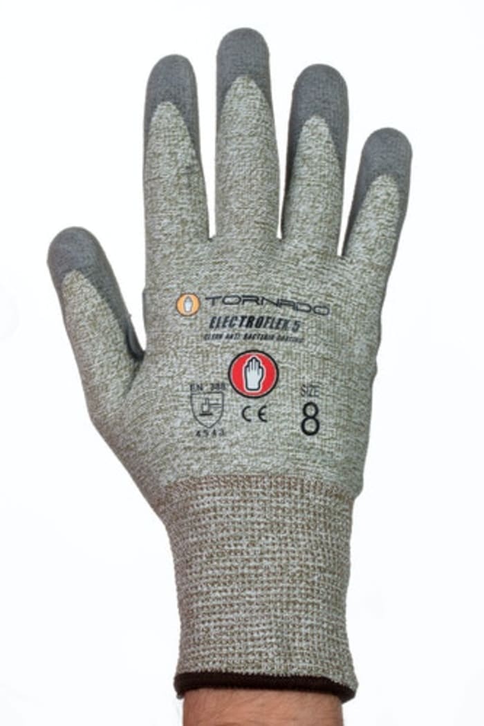 Tornado Electroflex 5 FTR Grey 13 Gauge Mixed Cut Fibre Work Gloves, Size 9, Polyurethane Coating