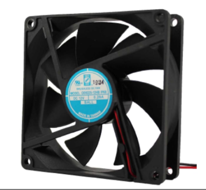 RS PRO Axial Fan, 12 V dc, DC Operation, 50cfm, 3W, 0.29A Max, IP68, 92 x 92 x 25mm