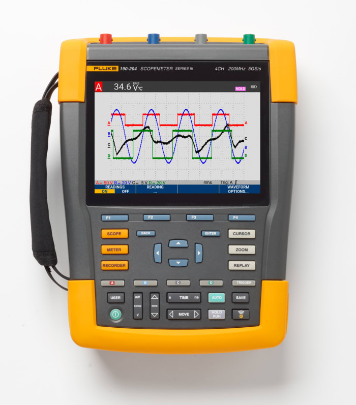 Fluke 190-204-III ScopeMeter III Series, 200MHz Portable Oscilloscope, 4 Analogue Channels