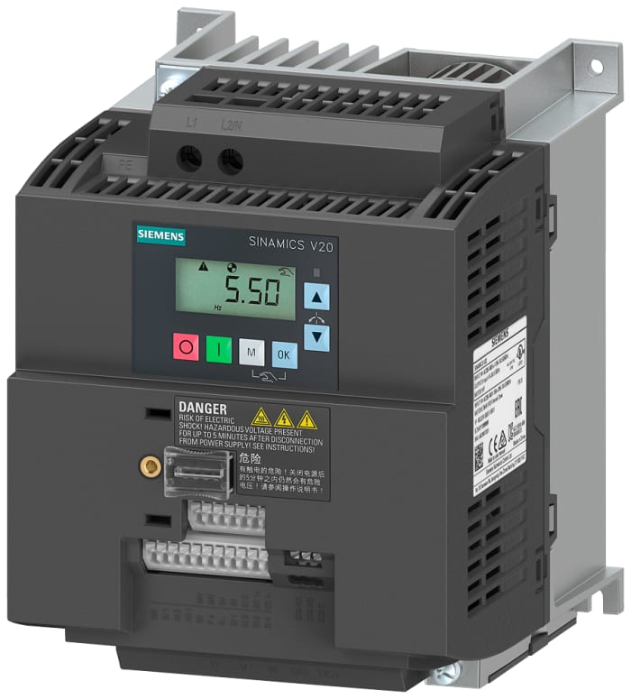 Siemens Inverter Drive, 2.2 kW, 1, 3 Phase, 240 V, 11 A, SINAMICS V20 Series